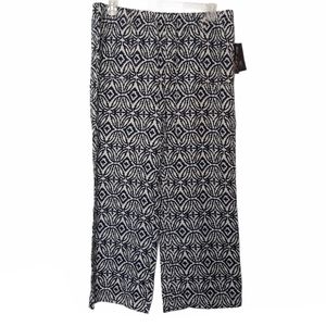 INC Wide Leg Linen Drawstring Optical Ikat Pants